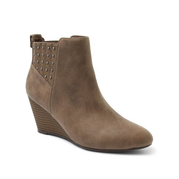 NWT XOXO Womens Brown Studded Barnett Round Toe Wedge Zip-Up Booties 8.5 - Picture 1 of 5